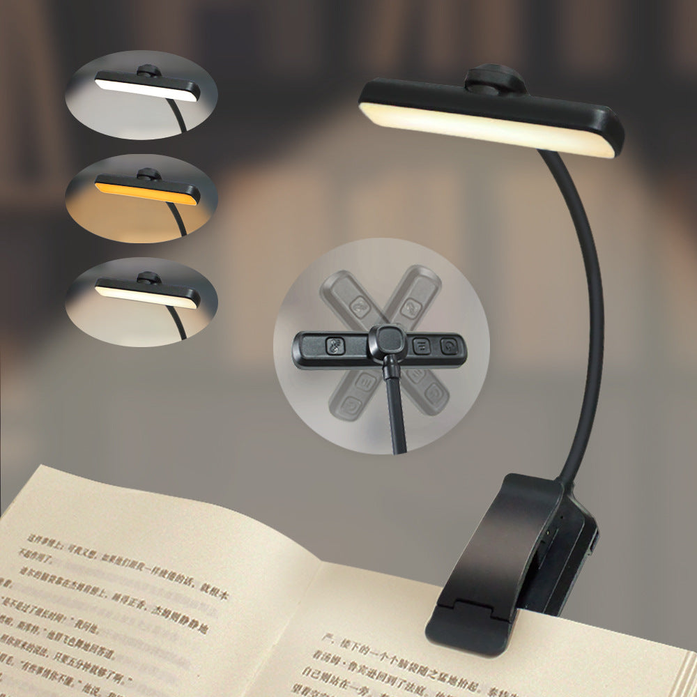 Black Rechargeable LED Book Light with Adjustable Brightness and Color Temperature - Perfect for Reading