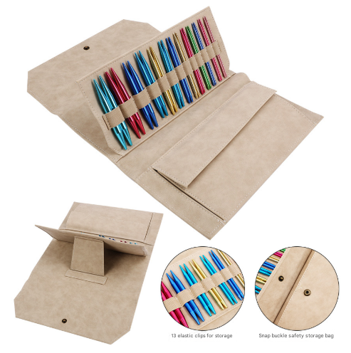 Khaki Crochet Accessories Storage Pouch - Soft Leatherette Organizer for Hooks and Tools