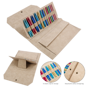 Khaki Crochet Accessories Storage Pouch - Soft Leatherette Organizer for Hooks and Tools