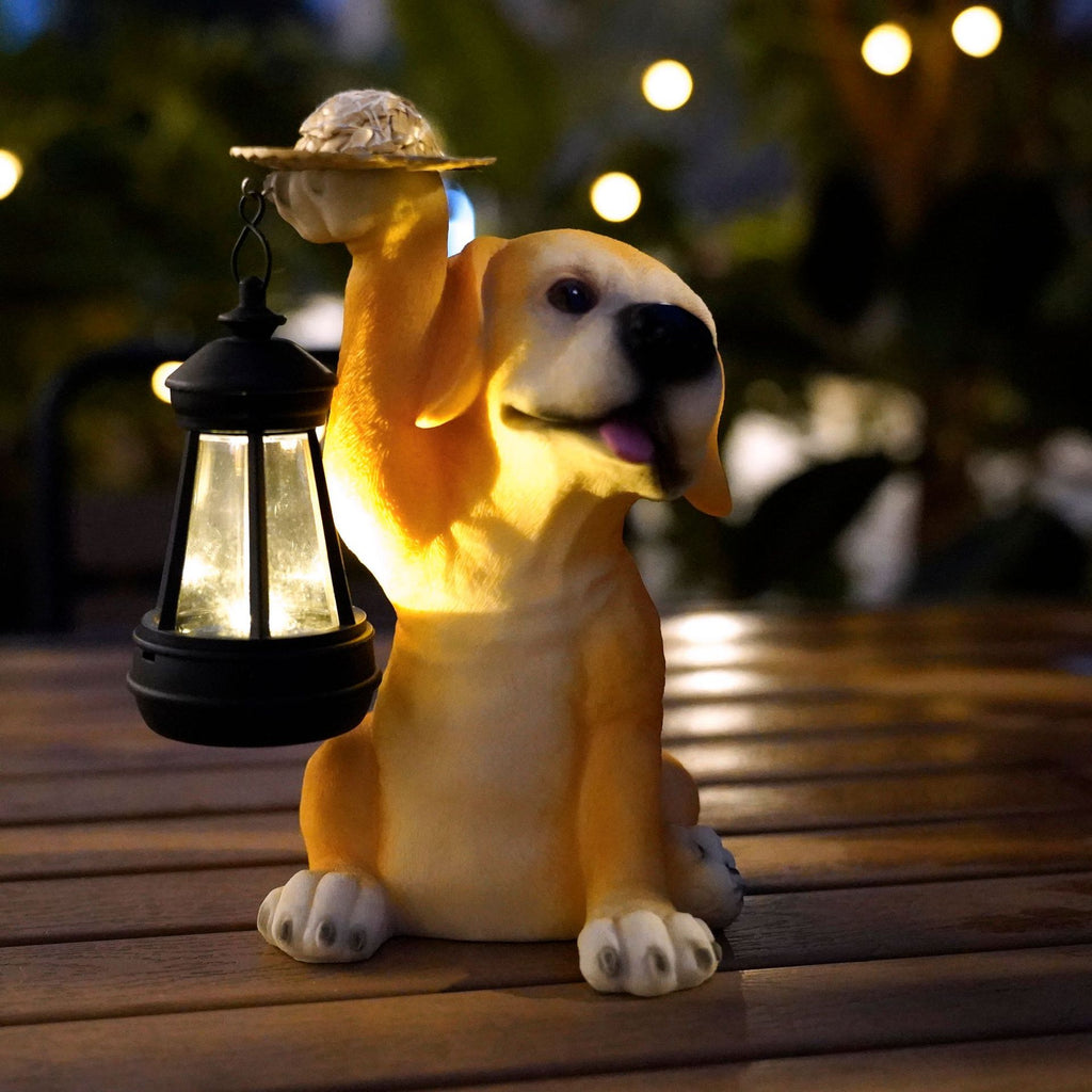 Solar-Powered Labrador Portable Light Statue with LED Lantern - Waterproof Outdoor Garden Light