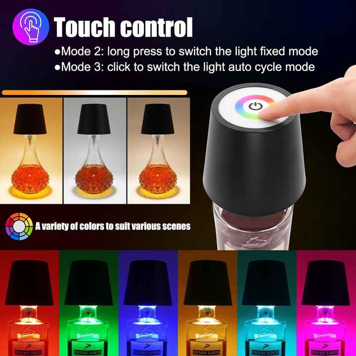 Gold RGB Color-Changing LED Bottle Lamp - Adjustable Smart Lighting for Home Decor