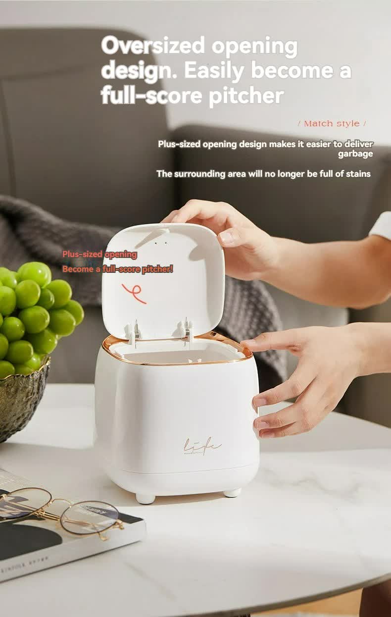 Light Green Portable Tabletop Trash Can with Dual-Layer Design - Convenient for Desk Organization
