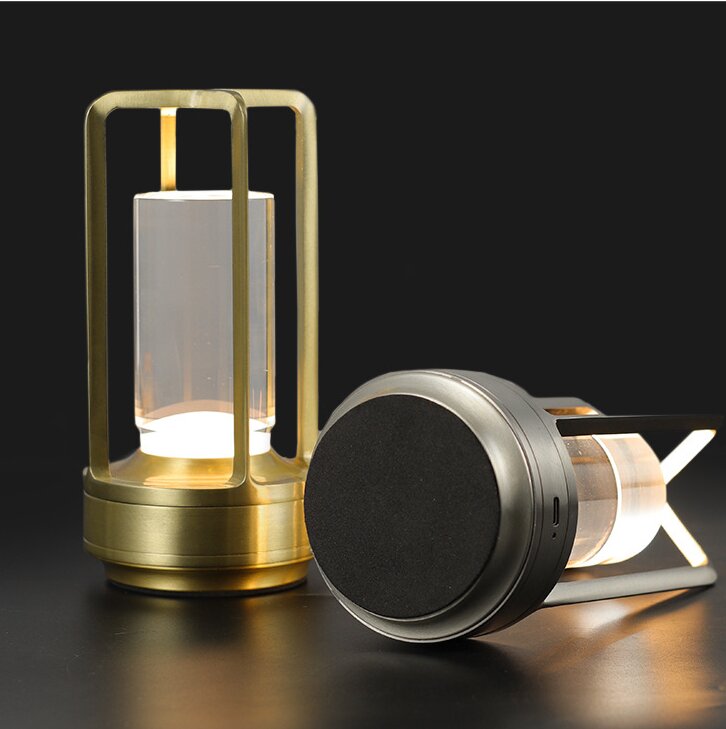Gold Rechargeable Table Lamp - Touch Dimming 3-Color LED Light for Bedroom and Office