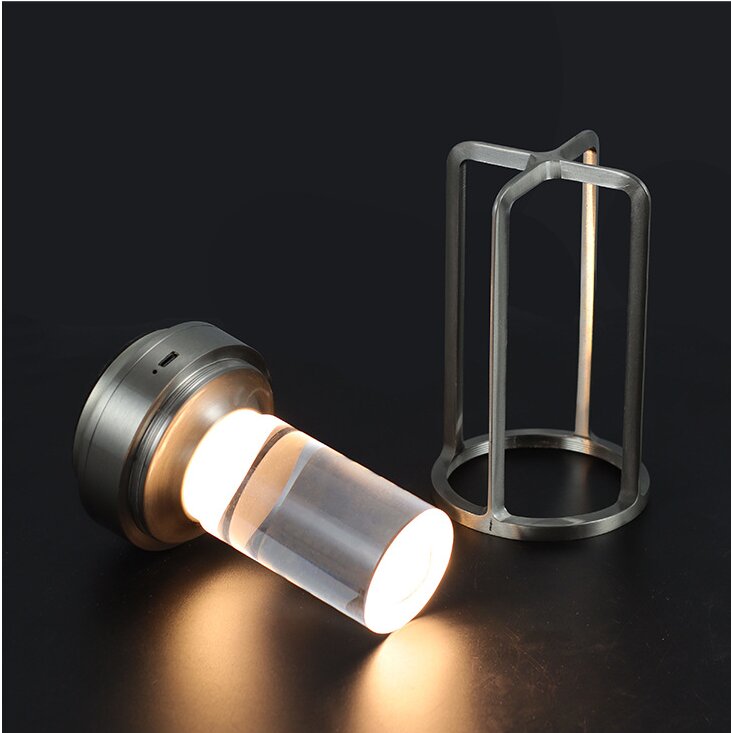 Silver Rechargeable Table Lamp - Touch Dimming 3-Color LED Light for Bedroom and Office