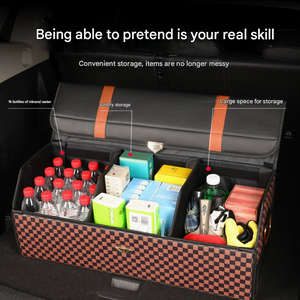 Extra Large Brown-white Foldable Car Trunk Storage Box - Large Capacity Insertable Rear Organizer