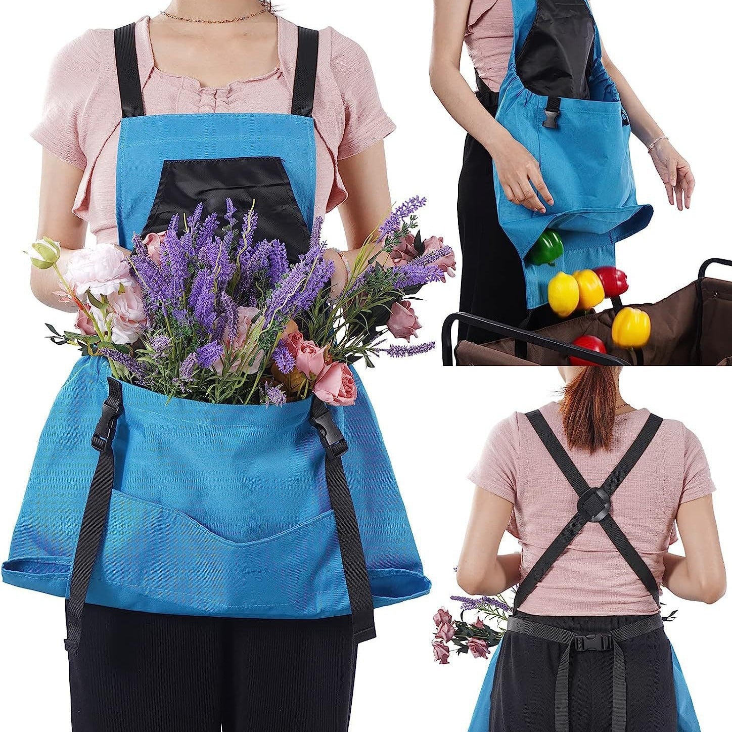 Rose red Harvesting Apron - Outdoor Picking Bag, Gardening Tool Apron, Large Pocket Release Design