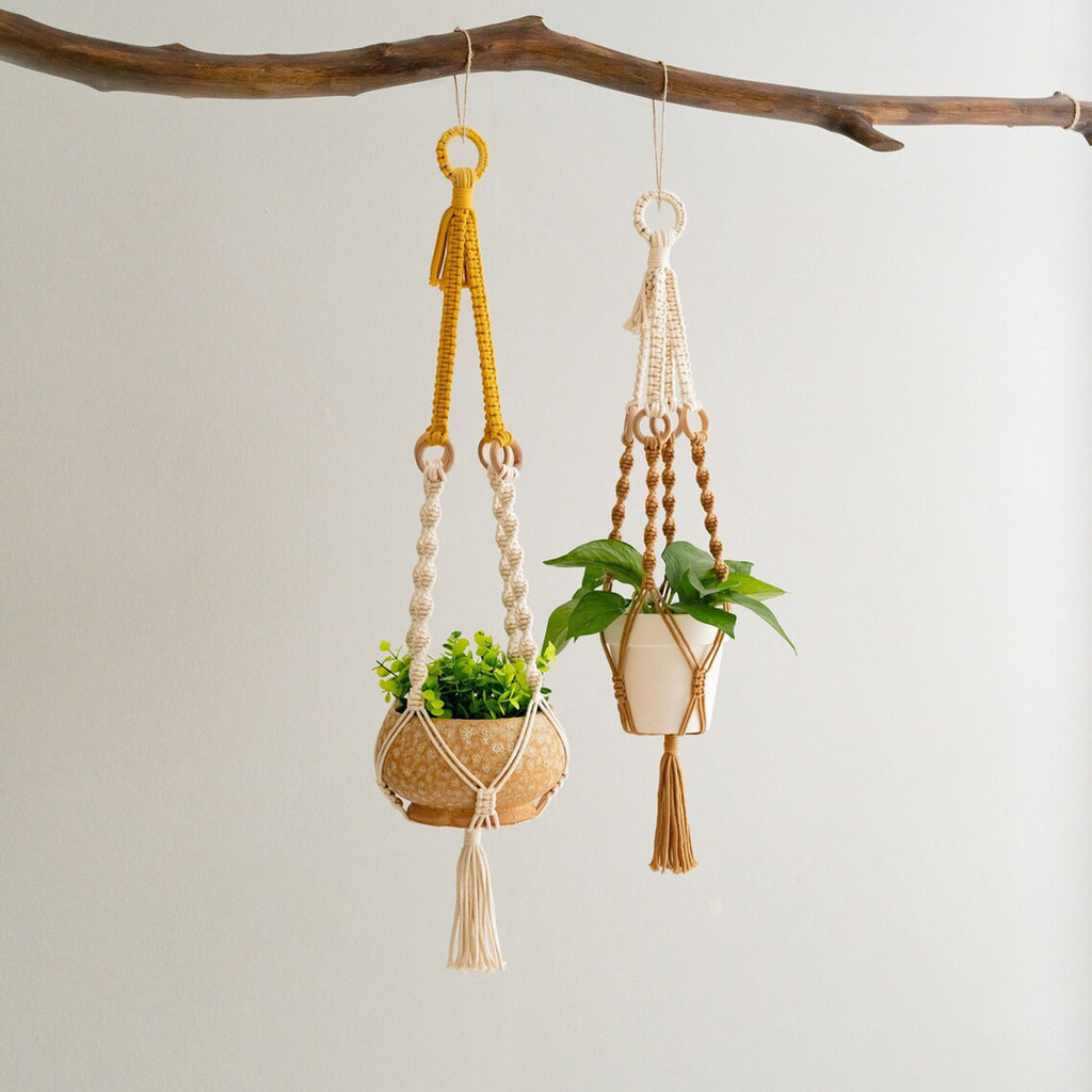3 pcs Handwoven Plant Hanger-Cotton Rope Hanging Planter with Wooden Rings