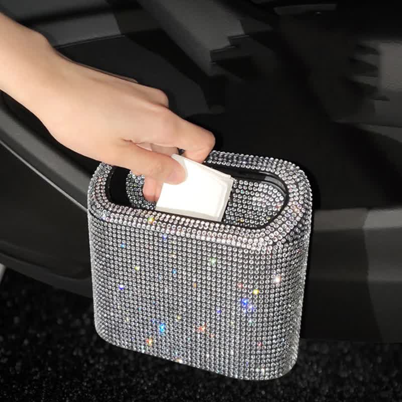 Pink Diamond Sparkly Rhinestone Car Trash Can - Diamond Auto Garbage Bin Organizer