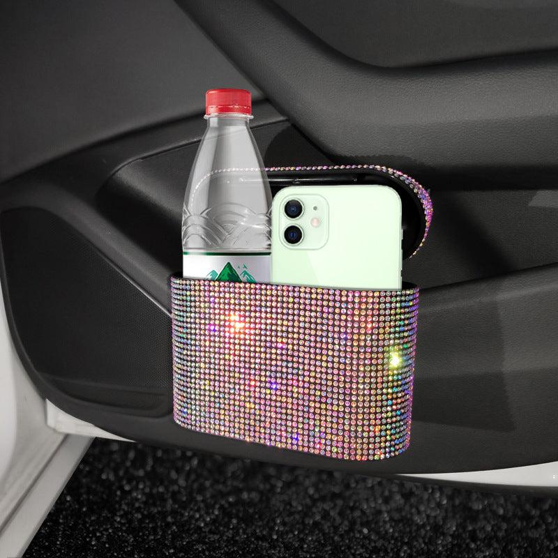 Pink Diamond Sparkly Rhinestone Car Trash Can - Diamond Auto Garbage Bin Organizer