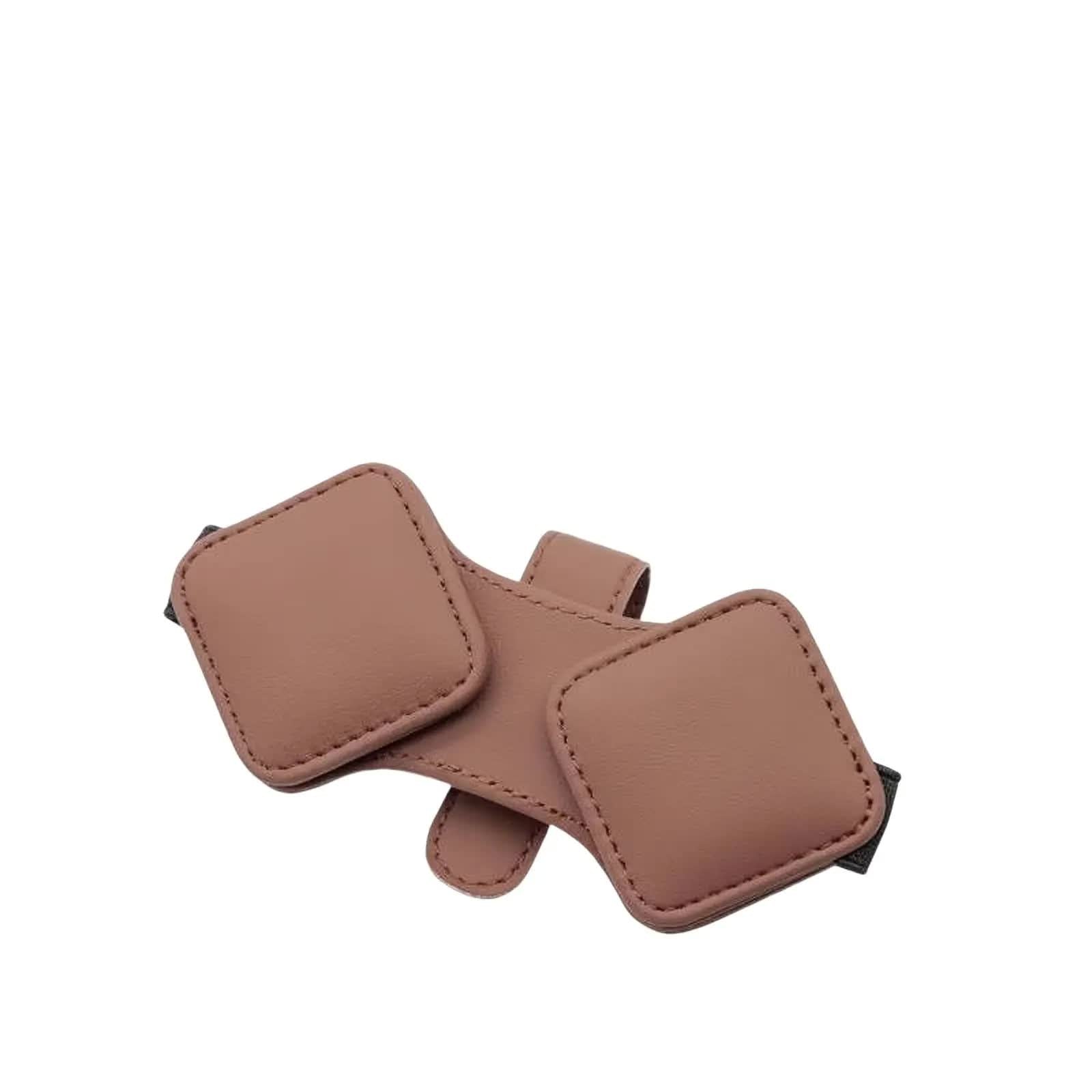 2 Pcs Brown Car Sun Visor Glasses Holder Clip with Dual Magnetic Clamps - PU Leather, Anti-Slip, and Multi-Functional Storage