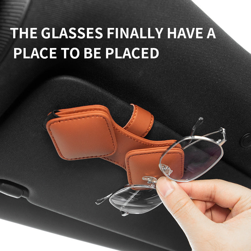 2 Pcs Orange Car Sun Visor Glasses Holder Clip with Dual Magnetic Clamps - PU Leather, Anti-Slip, and Multi-Functional Storage