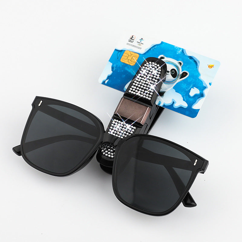 6 Pcs White Luxury Rhinestone Car Sun Visor Glasses Clip - Multi-Functional, 180° Rotatable, ABS Material