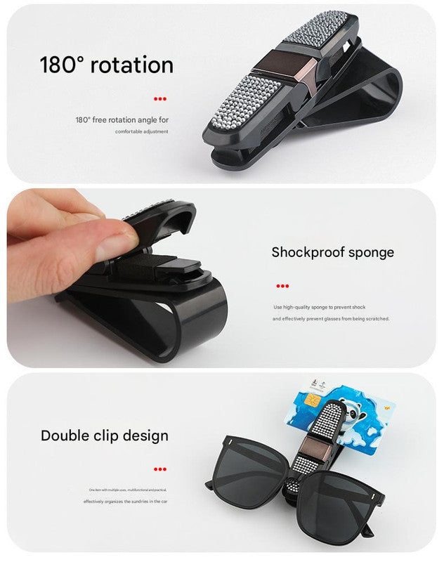 6 Pcs Purple Luxury Rhinestone Car Sun Visor Glasses Clip - Multi-Functional, 180° Rotatable, ABS Material