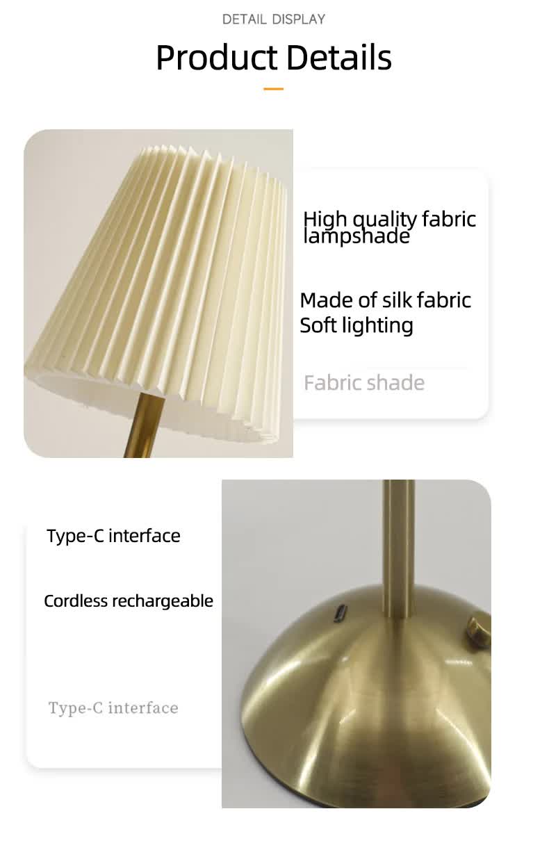 Green Elegant Pleated Fabric Table Lamp - 3-Color LED, USB Rechargeable, Touch Dimming