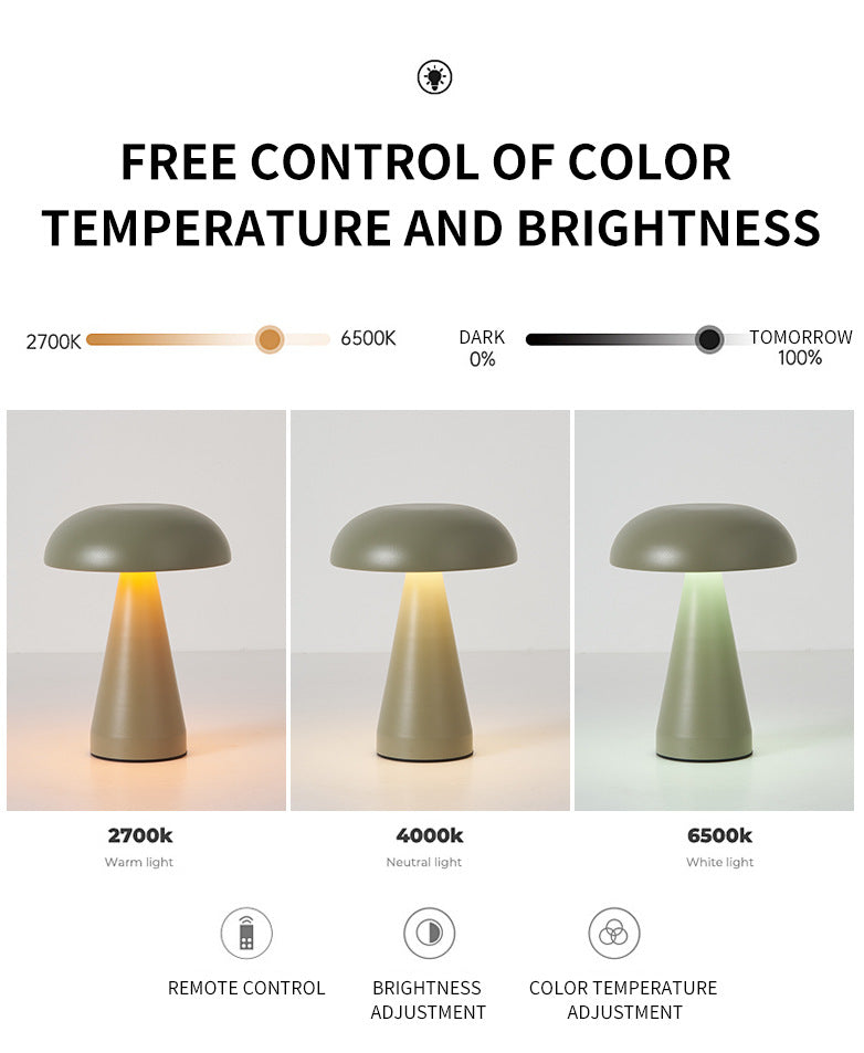Rose Glod Metal Mushroom Table Lamp - Rechargeable Touch Control Ambient Light with Remote