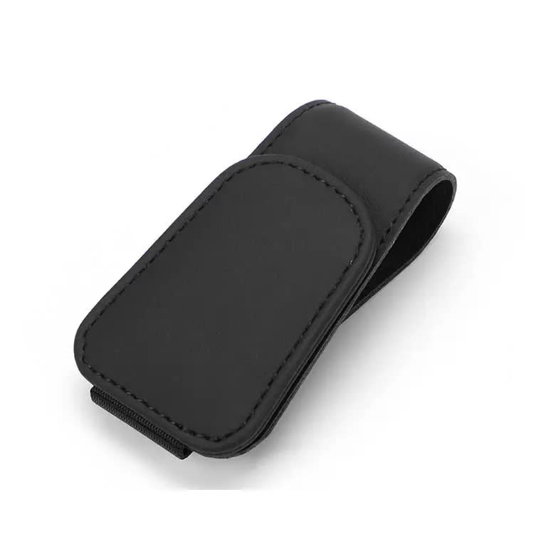 2 Pcs Black PU Leather Car Visor Sunglasses Holder - Multi-Functional Clip for Glasses, Cards & Tickets, 9.5x4.5cm
