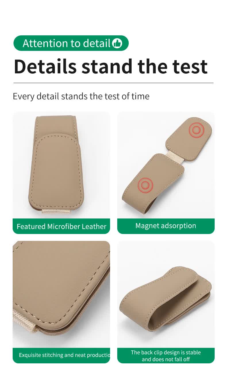 2 Pcs Black PU Leather Car Visor Sunglasses Holder - Multi-Functional Clip for Glasses, Cards & Tickets, 9.5x4.5cm