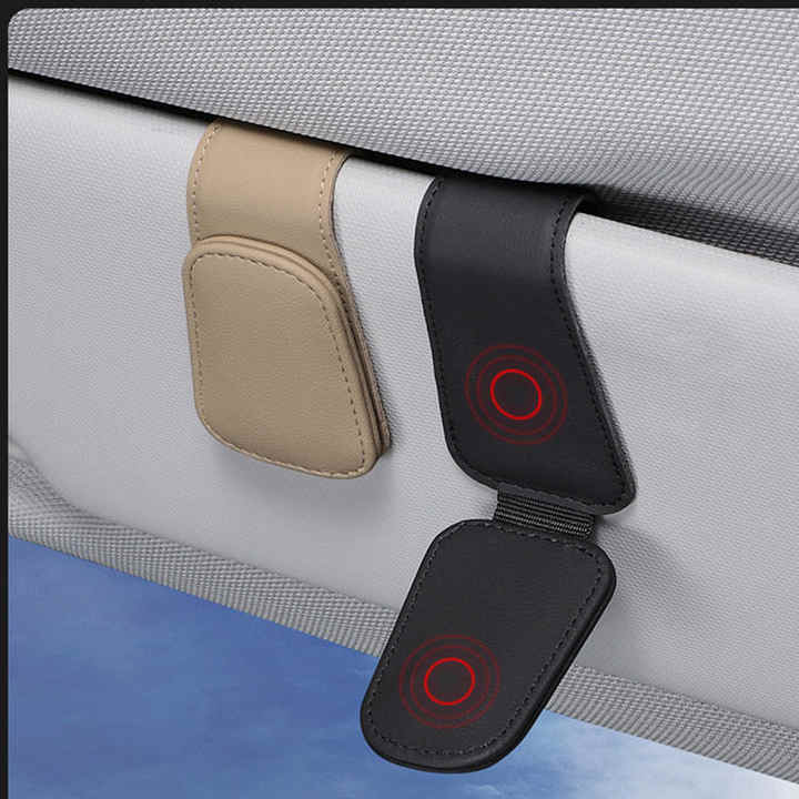 2 Pcs Red PU Leather Car Visor Sunglasses Holder - Multi-Functional Clip for Glasses, Cards & Tickets, 9.5x4.5cm