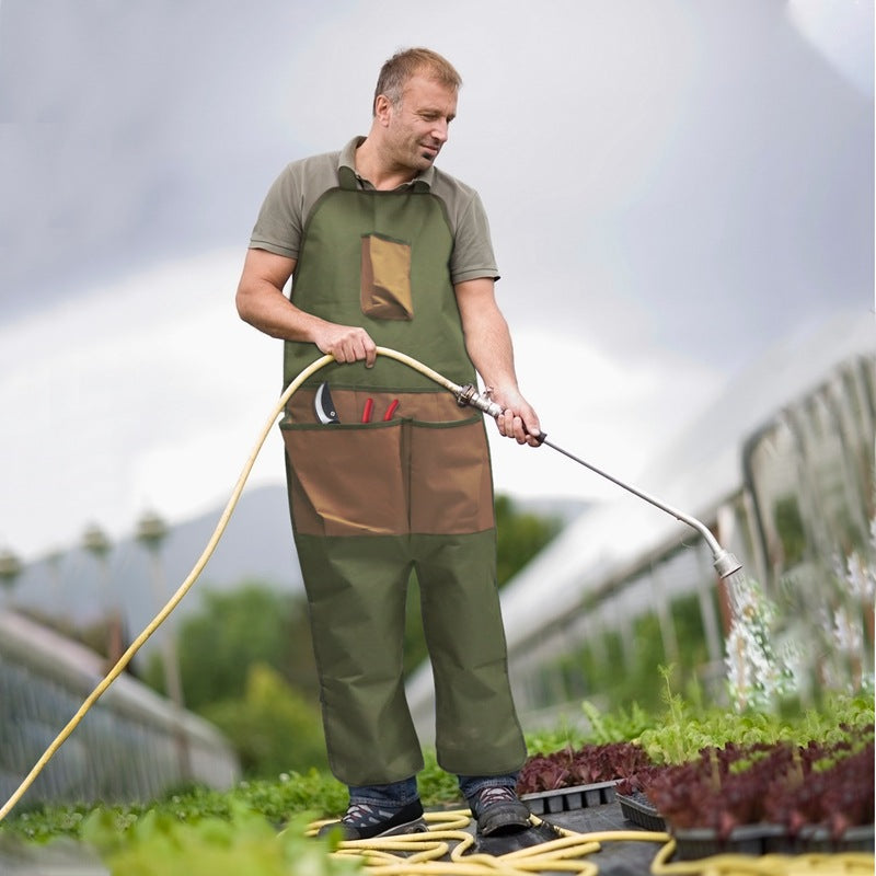 Green And Brown Gardening Leg Apron - Oxford Fabric, Multi-Pocket, Extended Design, 118x45cm, 450g