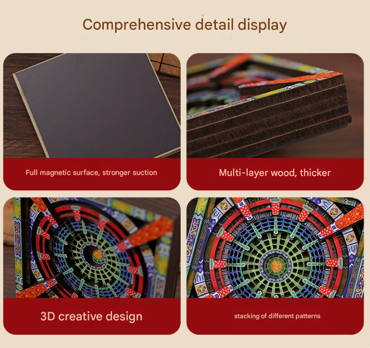 2-PCS 3D Wooden Fridge Magnet - Dunhuang Art Style, Creative Gift (Style 4)