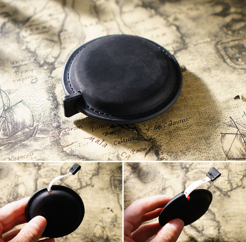 Black Mini Leather Tape Measure - 1.5m/60in - Round Plain