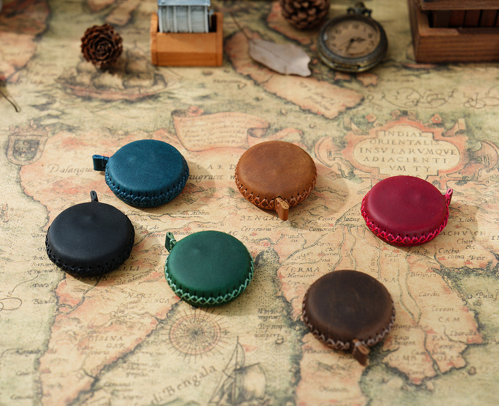 2 PCS Black Hand-Stitched Leather Tape Measure - Compact & Stylish Measuring Tool