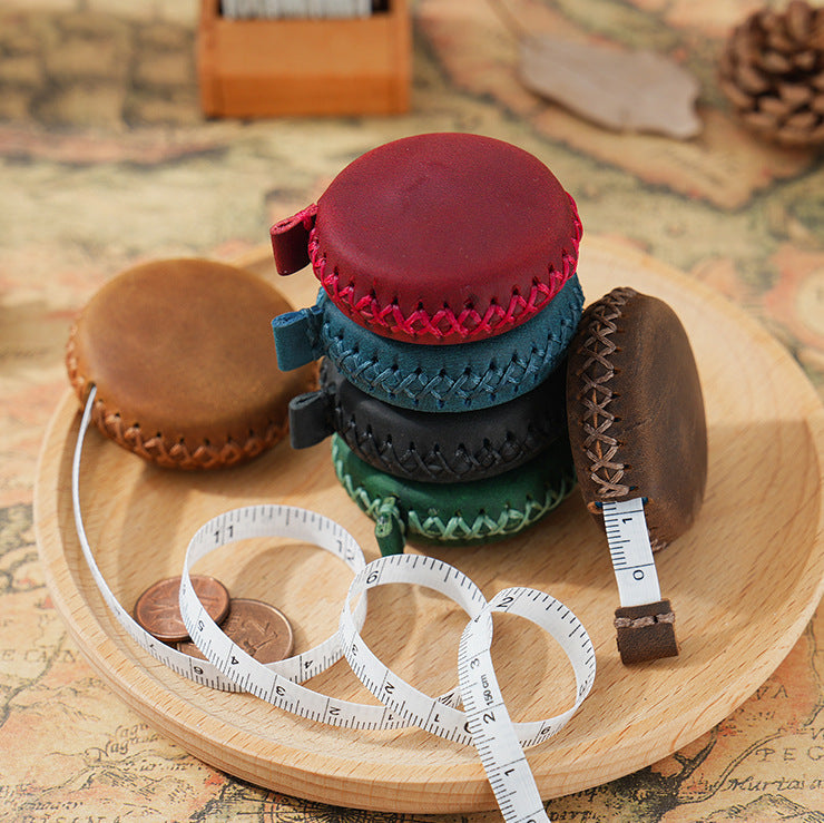2 PCS Coffee Hand-Stitched Leather Tape Measure - Compact & Stylish Measuring Tool