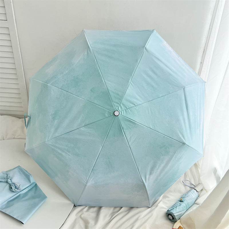 Sky Blue Gradient Automatic Folding Umbrella - Sun & Rain Protection for Women