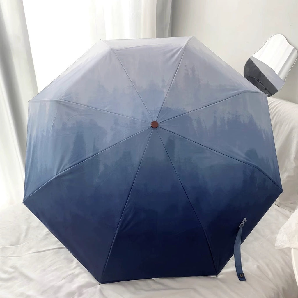 Sea And Sky Blue Gradient Automatic Folding Umbrella - Sun & Rain Protection for Women
