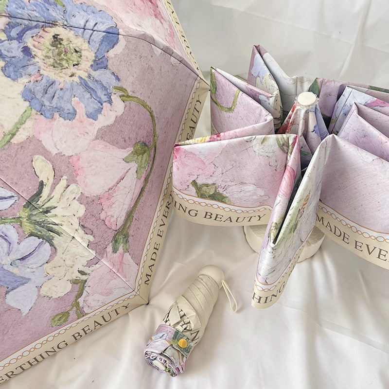 Rose Mini 5-Fold Umbrella - Portable, Anti-UV, Black Glue Coating