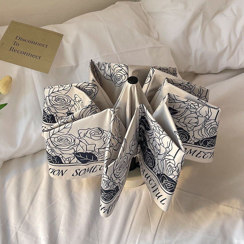 Thorn Flower Mini 5-Fold Umbrella - Portable, Anti-UV, Black Glue Coating