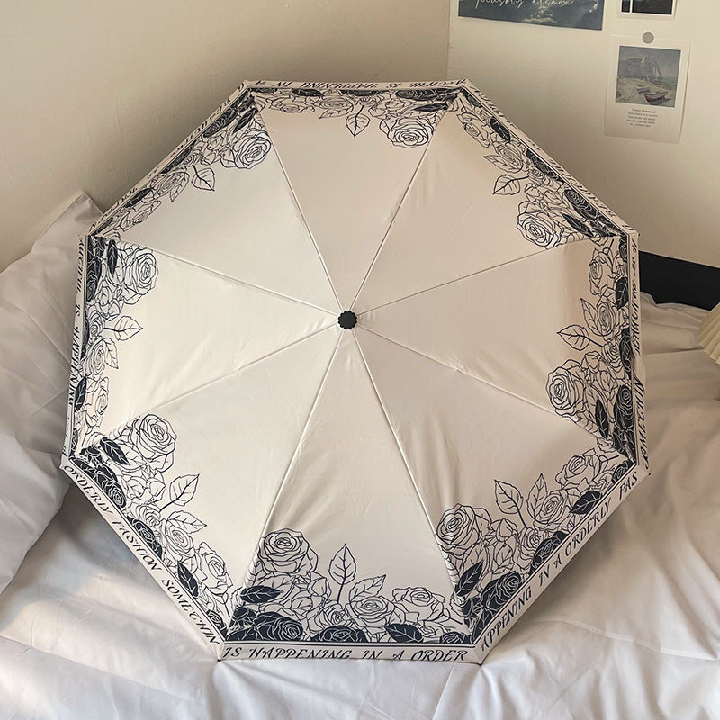 Thorn Flower Mini 5-Fold Umbrella - Portable, Anti-UV, Black Glue Coating