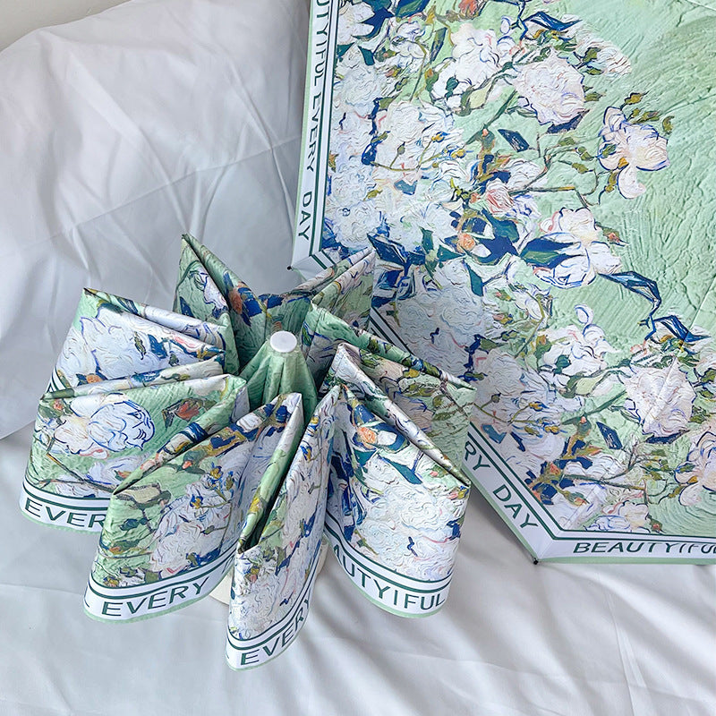 Rose Mini 5-Fold Umbrella - Portable, Anti-UV, Black Glue Coating