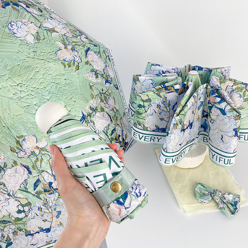 Rose Mini 5-Fold Umbrella - Portable, Anti-UV, Black Glue Coating