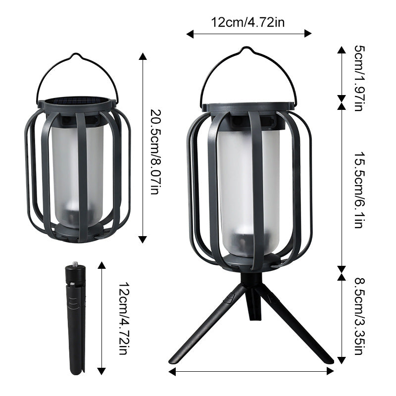 Solar Flame Camping Lantern - Outdoor Decorative Hanging Light with Tripod