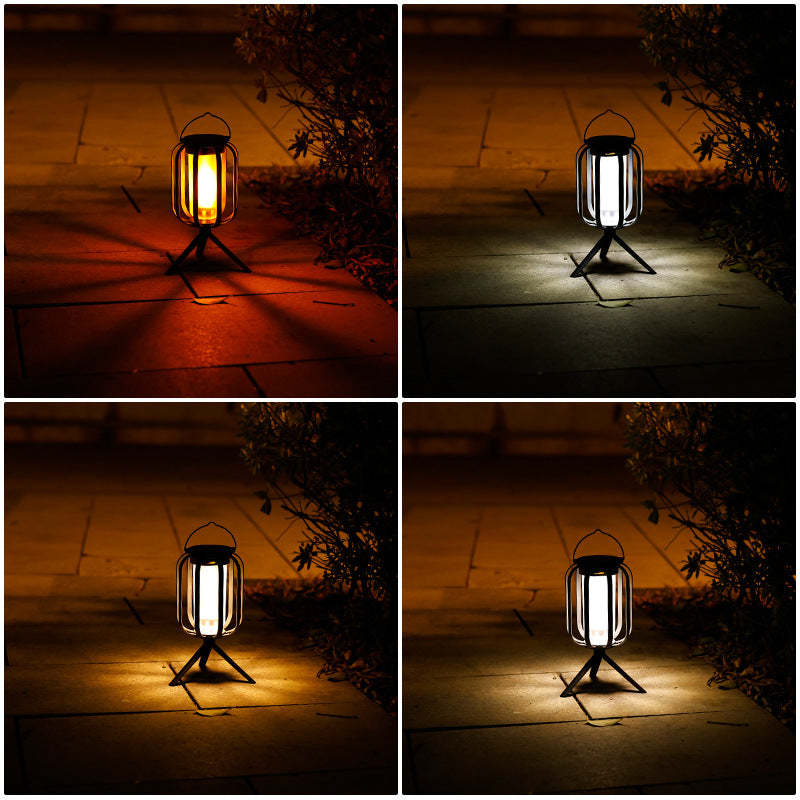 Solar Flame Camping Lantern - Outdoor Decorative Hanging Light with Tripod