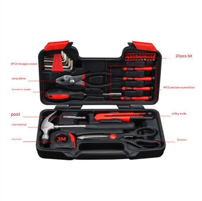 39-Piece Home Tool Kit - Red Carbon Steel Hardware Set