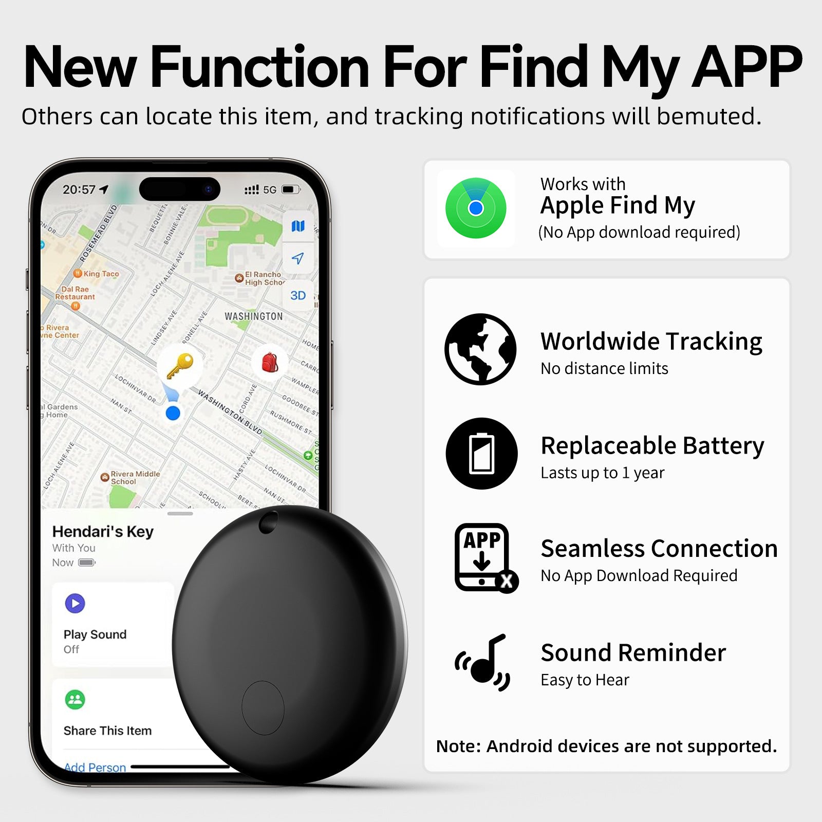 (Round Black) Mini GPS Tracker - Apple Find My Enabled, Key Finder, Wallet Locator, Anti-Theft Tag