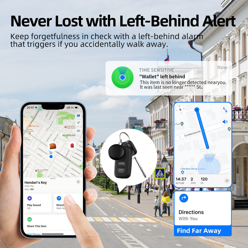 (Round Black) Mini GPS Tracker - Apple Find My Enabled, Key Finder, Wallet Locator, Anti-Theft Tag