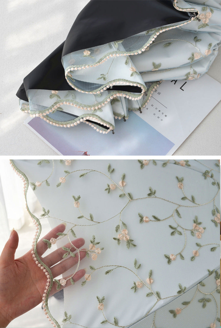 Ivy apricot yellow Elegant Lace Parasol - UV Protection, Sun & Rain Umbrella, Tri-Fold Design