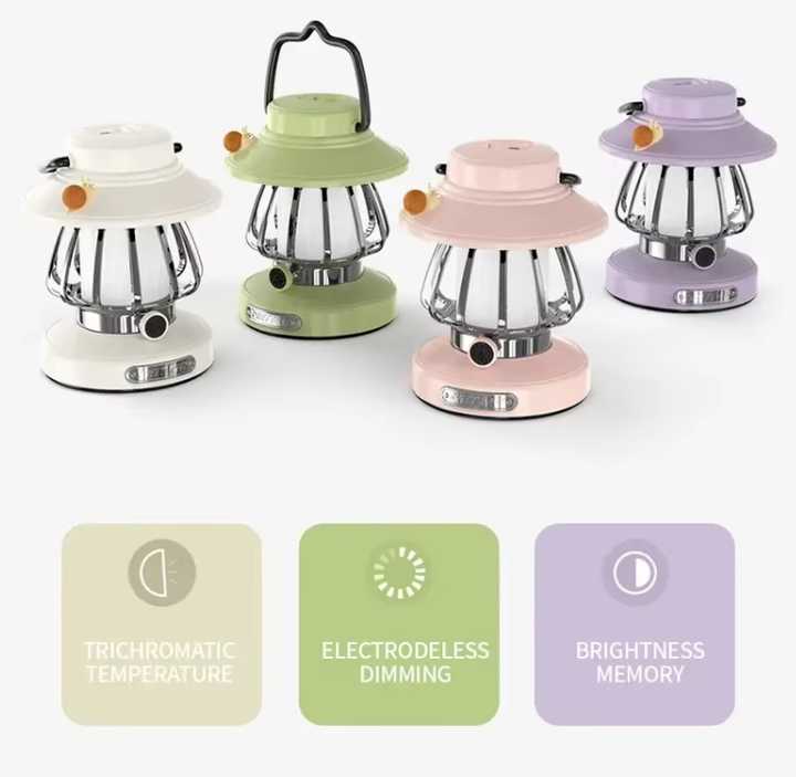 Green Retro Snail Night Light - Portable Rechargeable Camping Lantern with Hook, 3-Color Dimming