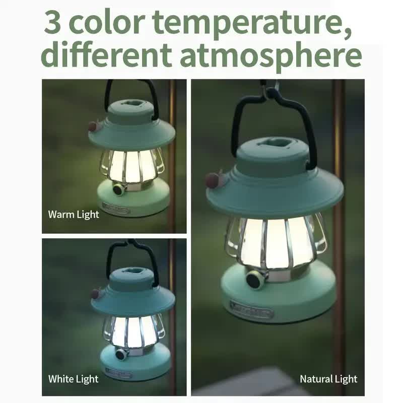 Purple Retro Snail Night Light - Portable Rechargeable Camping Lantern with Hook, 3-Color Dimming