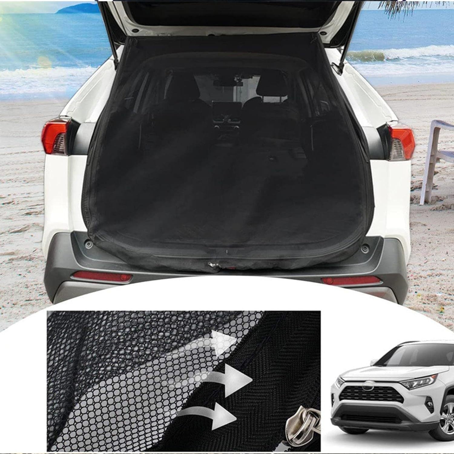 Size M Black Magnetic Car Window Sun Shade Screens & SUV Tailgate Mosquito Net Set - Breathable Bug Protection