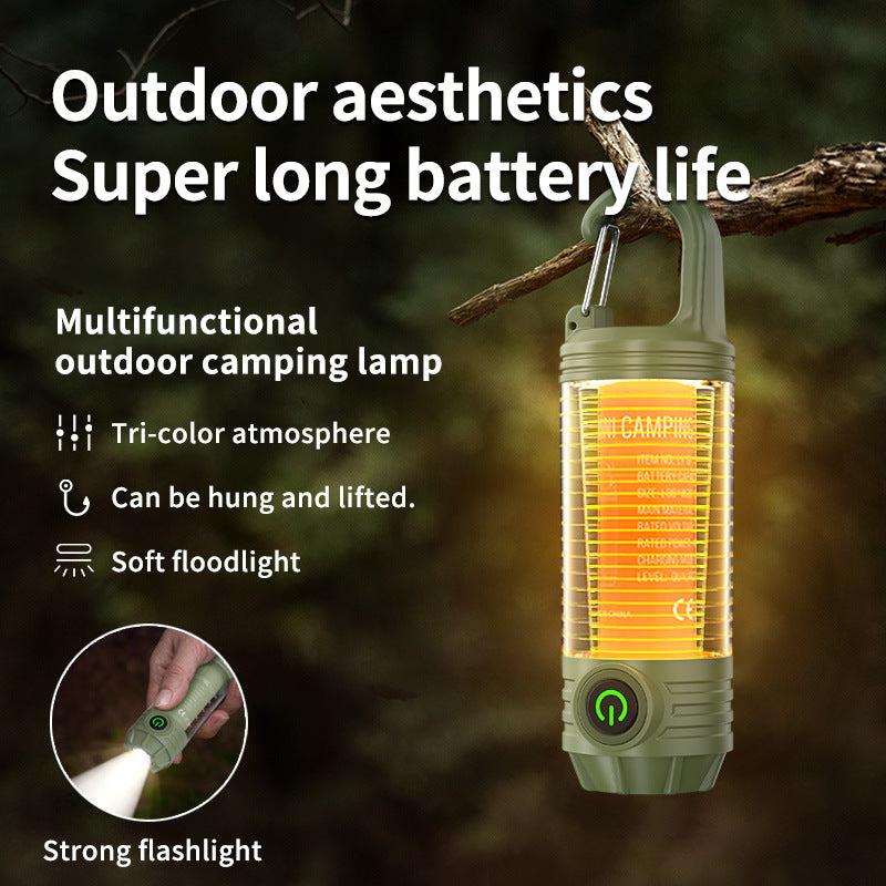 Green Portable Multi-Light Camping Lantern - Mini Keychain Flashlight with Hook for Outdoor Adventures
