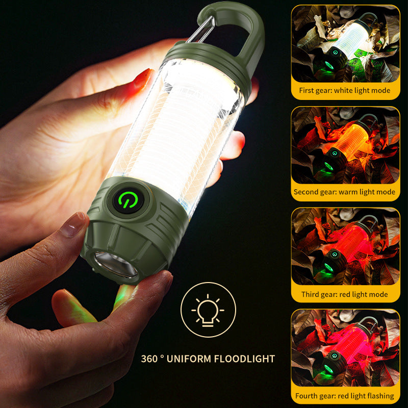 Green Portable Multi-Light Camping Lantern - Mini Keychain Flashlight with Hook for Outdoor Adventures