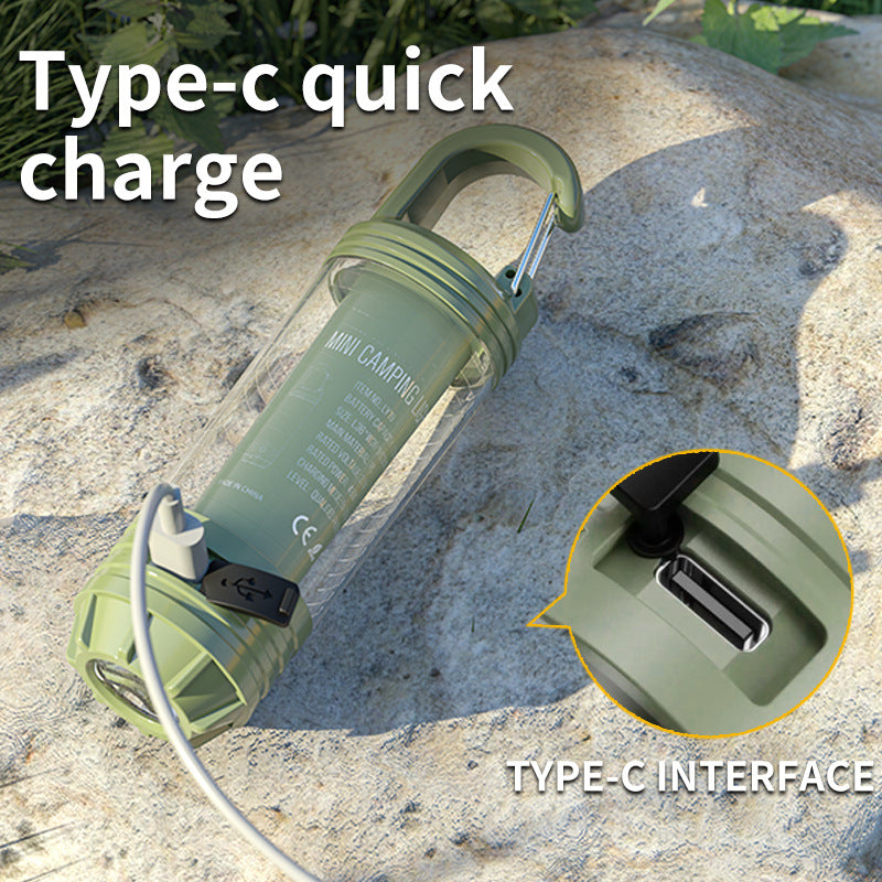 Green Portable Multi-Light Camping Lantern - Mini Keychain Flashlight with Hook for Outdoor Adventures