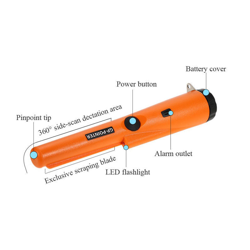 Orange High-Sensitivity Metal Detector Pinpointer - GP Pointer with Vibration and Audio Alert for Treasure Hunting