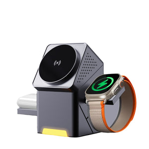 3-in-1 Wireless Charger with Magnetic Rotation - 15W Fast Charging Station for Phone, Watch, and Earbuds