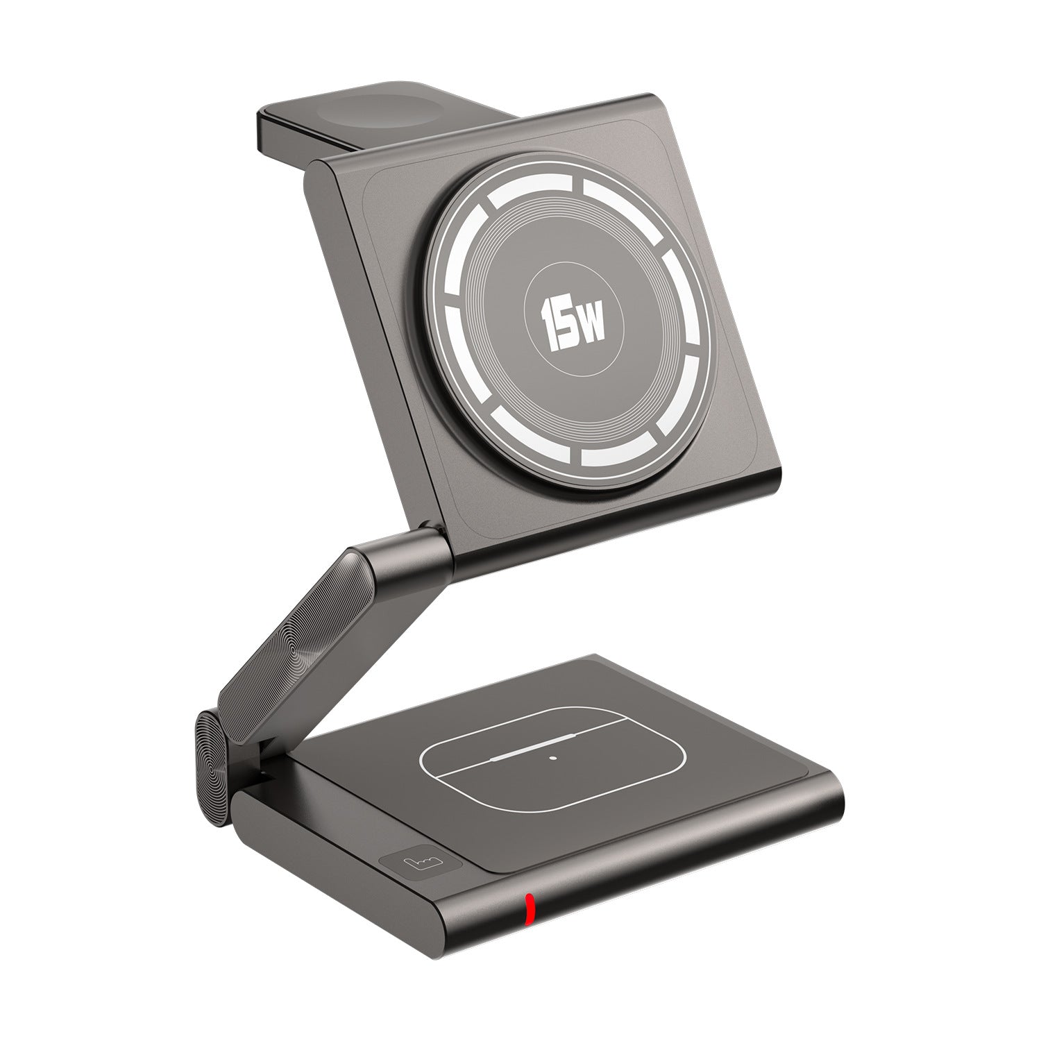 Silver-grey Magnetic 3-in-1 Wireless Charger for Apple Devices - 15W Fast Charging Station for iPhone, AirPods, and Apple Watch