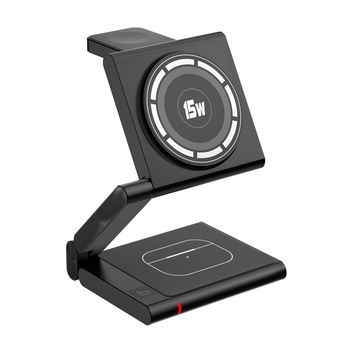 Black Magnetic 3-in-1 Wireless Charger for Apple Devices - 15W Fast Charging Station for iPhone, AirPods, and Apple Watch